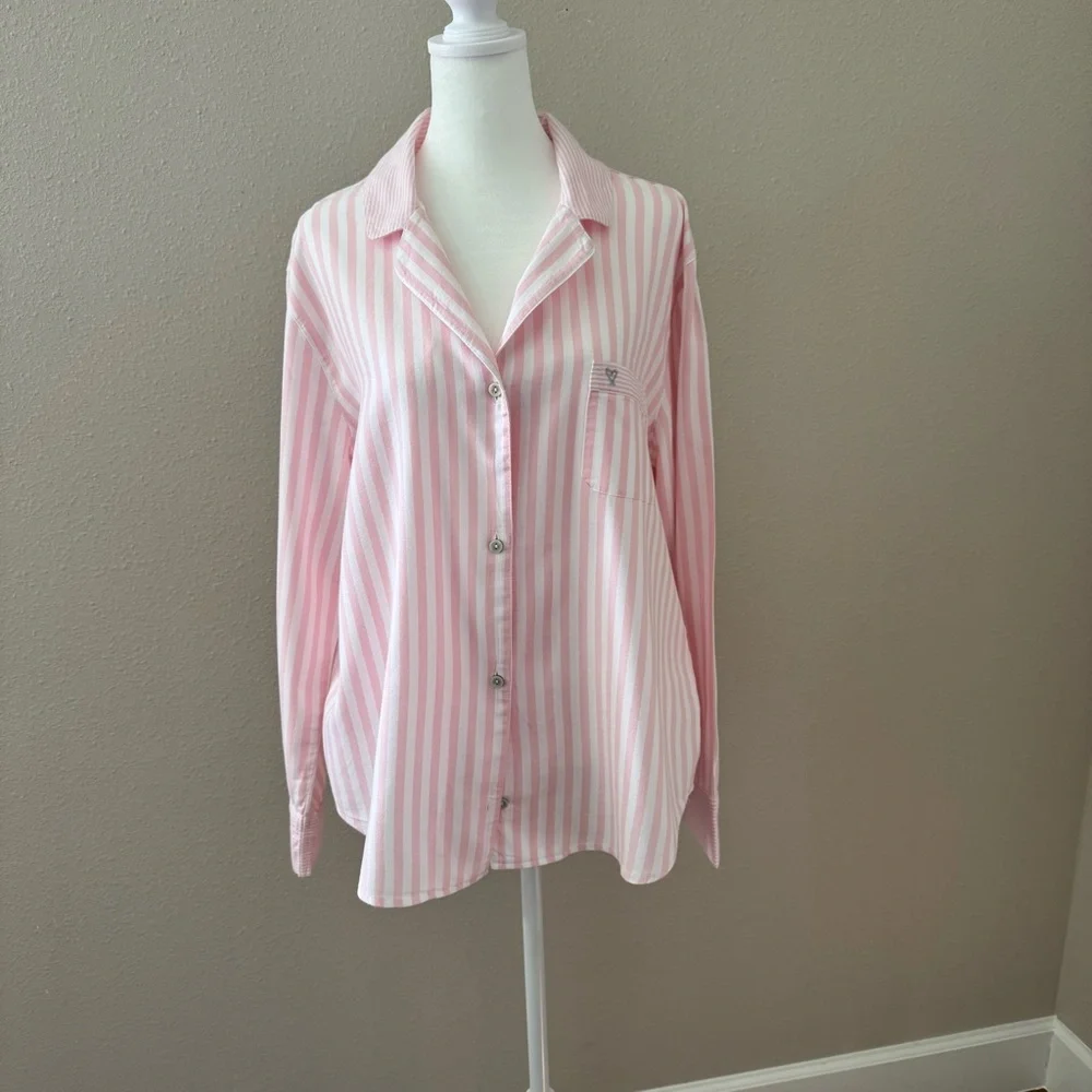 Victoria Secret  HERITAGE COTTON LONG PAJAMA TOP Size L - Picture 3 of 8